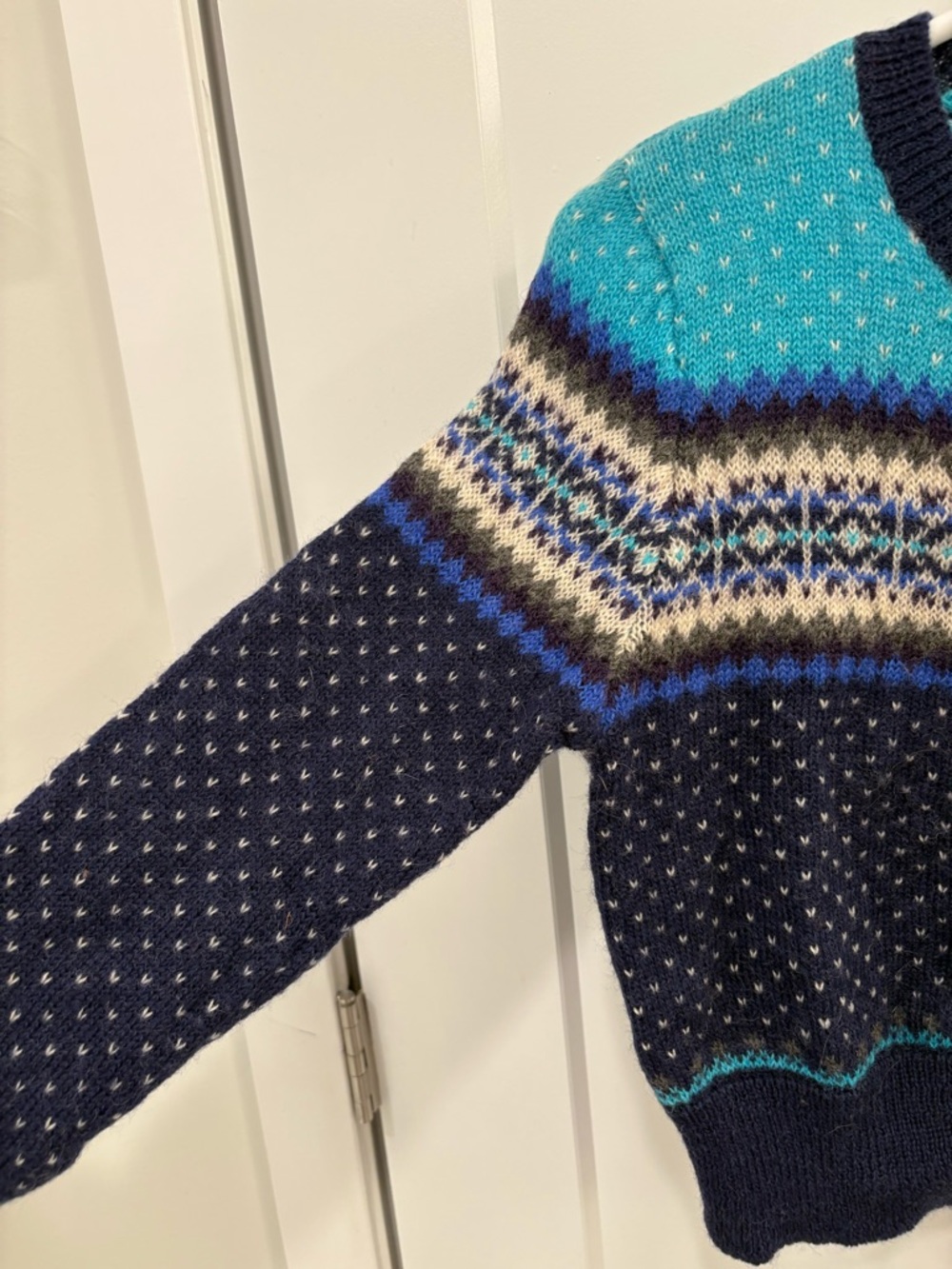 Vintage 90s Gap 100% Wool Blue Fair Isle Nordic Style Knit Cardigan Size Small - Picture 4 of 12